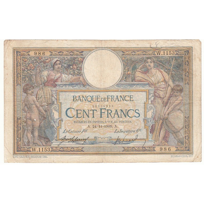 100 Francs LUC OLIVIER MERSON 24-11-1909 Fayette 23.1