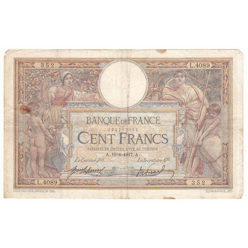 100 Francs LUC OLIVIER MERSON 19-06-1917 Fayette 23.9