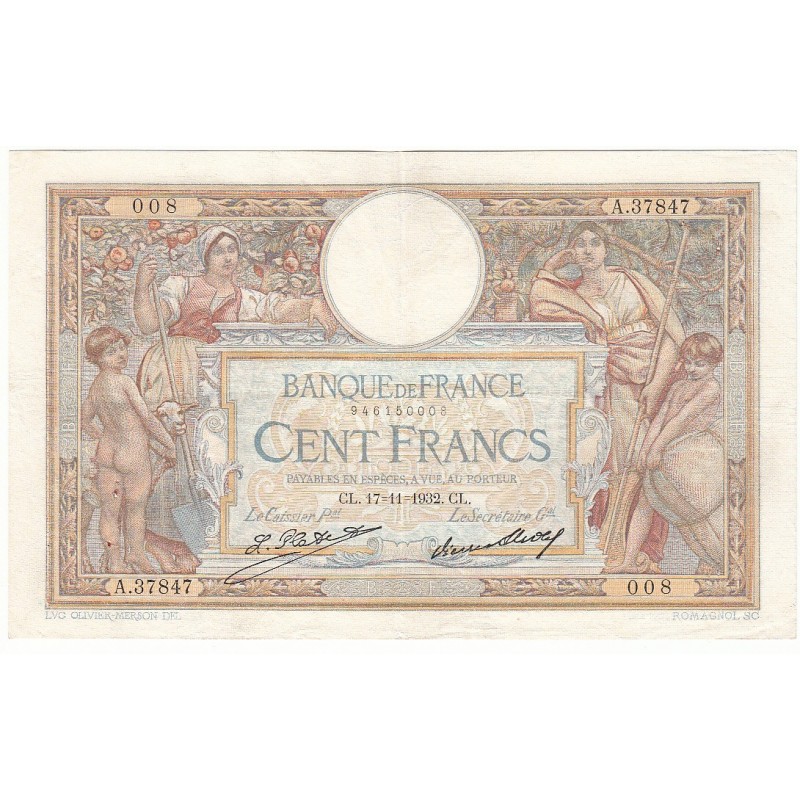 100 Francs LUC OLIVIER MERSON 17-11-1932 Fayette 24.11