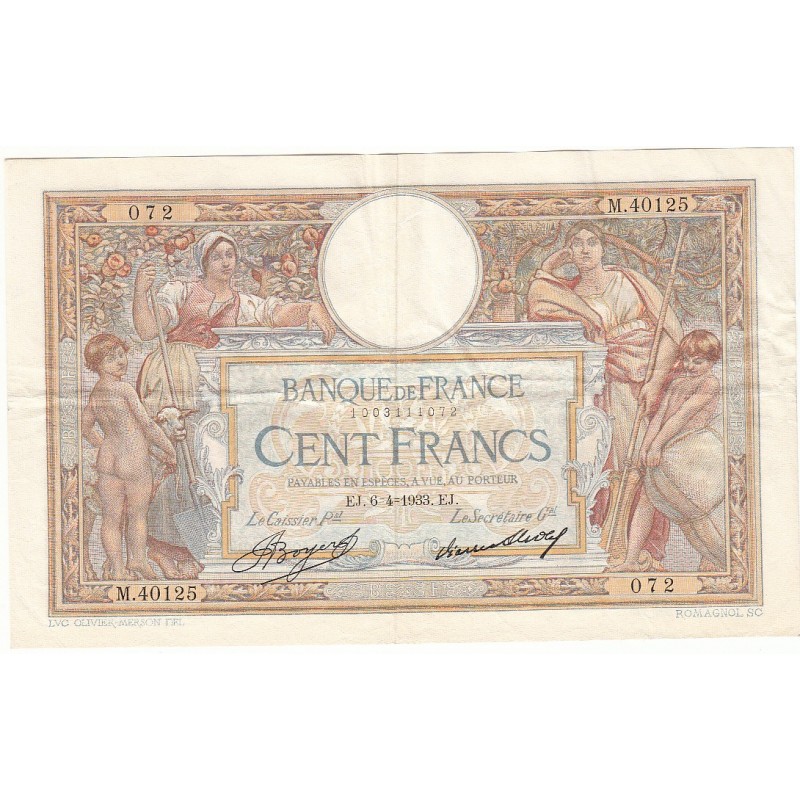 100 Francs LUC OLIVIER MERSON 06-04-1933 Fayette 24.12
