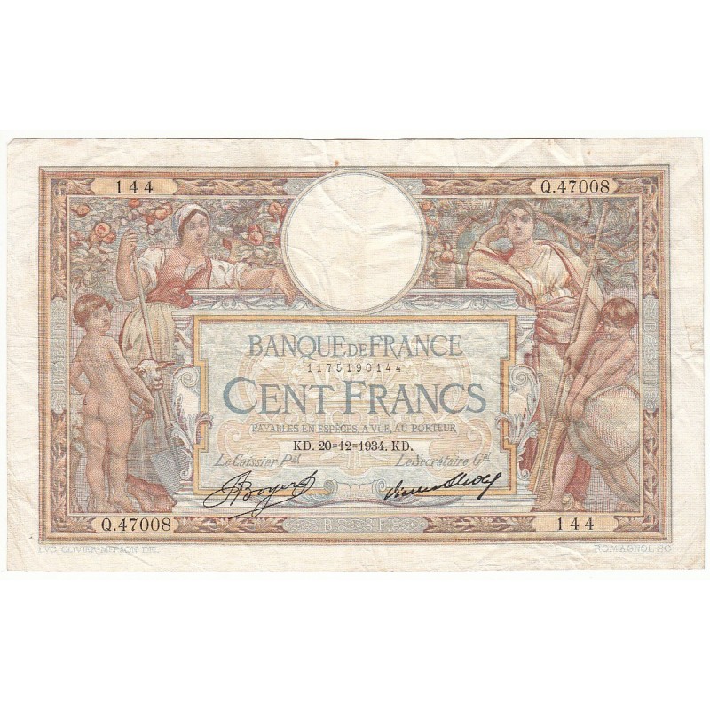 100 Francs LUC OLIVIER MERSON 20-12-1934 Fayette 24.13