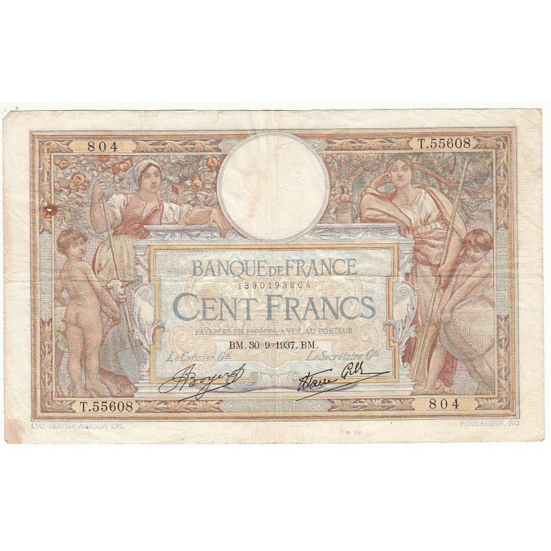 100 Francs LUC OLIVIER MERSON 30-09-1937 Fayette 25.2