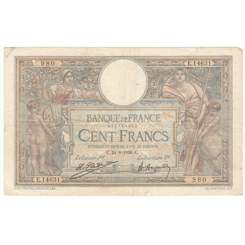 100 Francs LUC OLIVIER MERSON 24-06-1926 Fayette 24.4