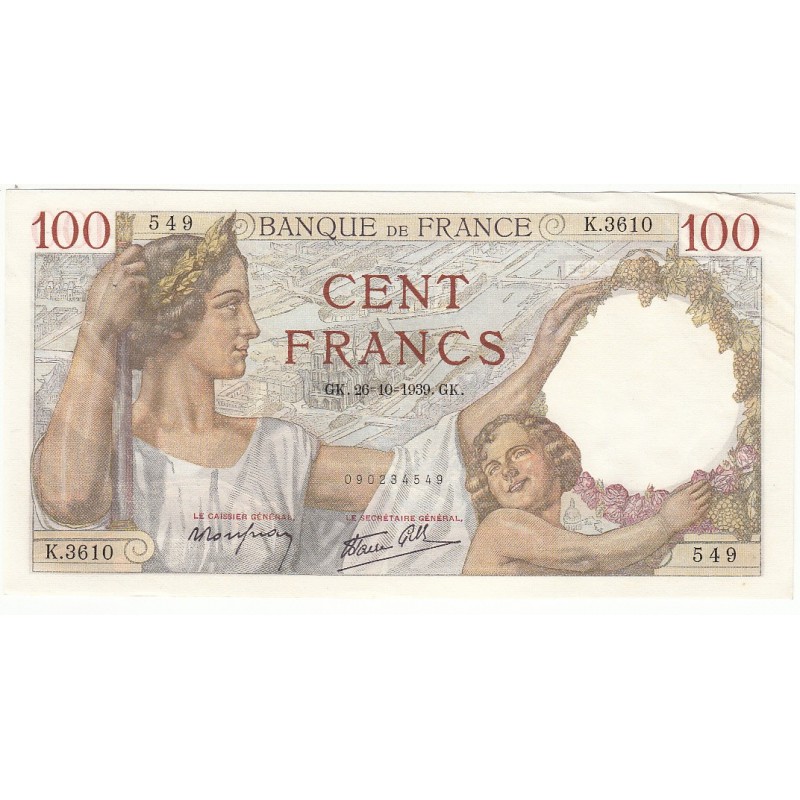 100 Francs SULLY 26-10-1939 SUP  Fayette 26.12