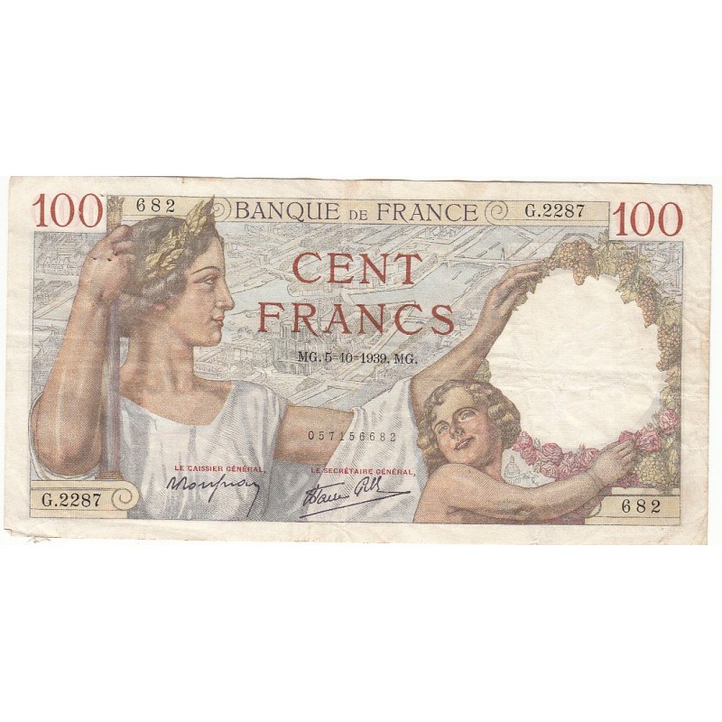100 Francs SULLY 5-10-1939 TTB  Fayette 26.9