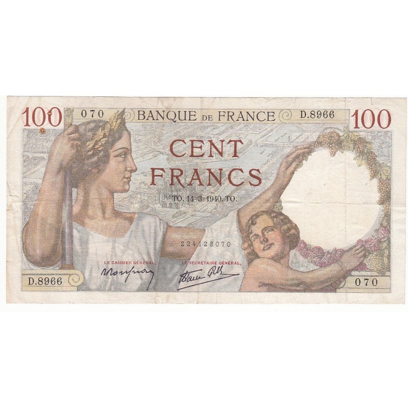 100 Francs SULLY 14-03-1940 TTB  Fayette 26.25