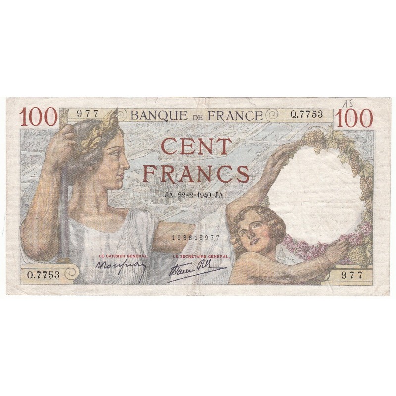 100 Francs SULLY 22-02-1940 TTB  Fayette 26.23