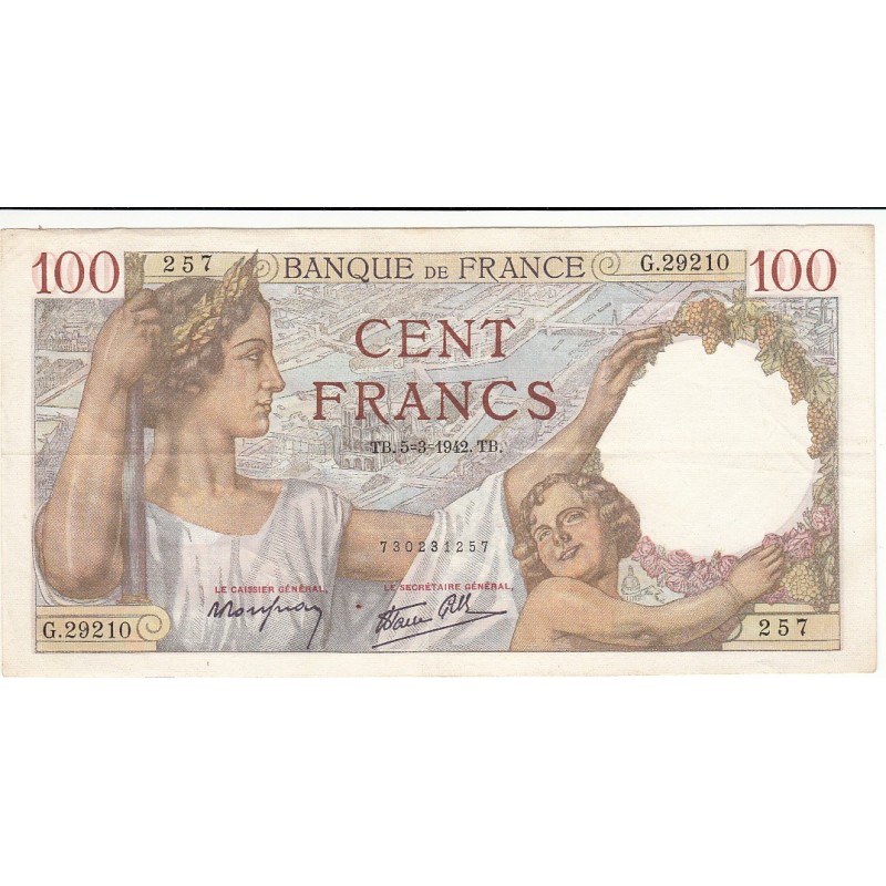 100 FRANCS SULLY 05-03-1942  Fayette 26.67
