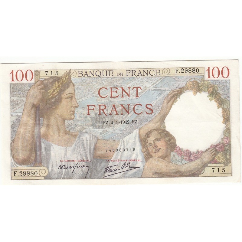 100 FRANCS SULLY 02-04-1942 Fayette 26.69