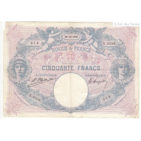 50 FRANCS BLEU ET ROSE 20-10-1922 TTB Fayette 14.35 50 FRANCS BLEU ET ROSE 20-10-1922 TTB Fayette 14.35