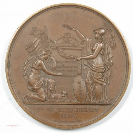 Médaille Souvenir du 27-28-29 juillet 1830  CAQUE FECIT BRONZE 51mm