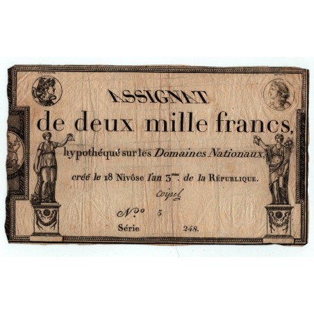 Assignat, 2000 Francs, 18 Nivôse de l'An 3 de la République, Signature Coipel