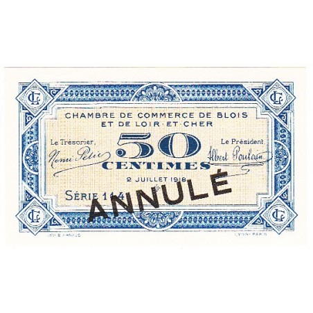 50 Centimes Chambre de Commerce Blois 1918 ANNULE  NEUF