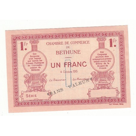 1 Franc Chambre de Commerce Béthune 1915 SPECIMEN p/NEUF