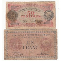Lot de 2 Billets Chambre de Commerce  d'Annecy 1916-1917