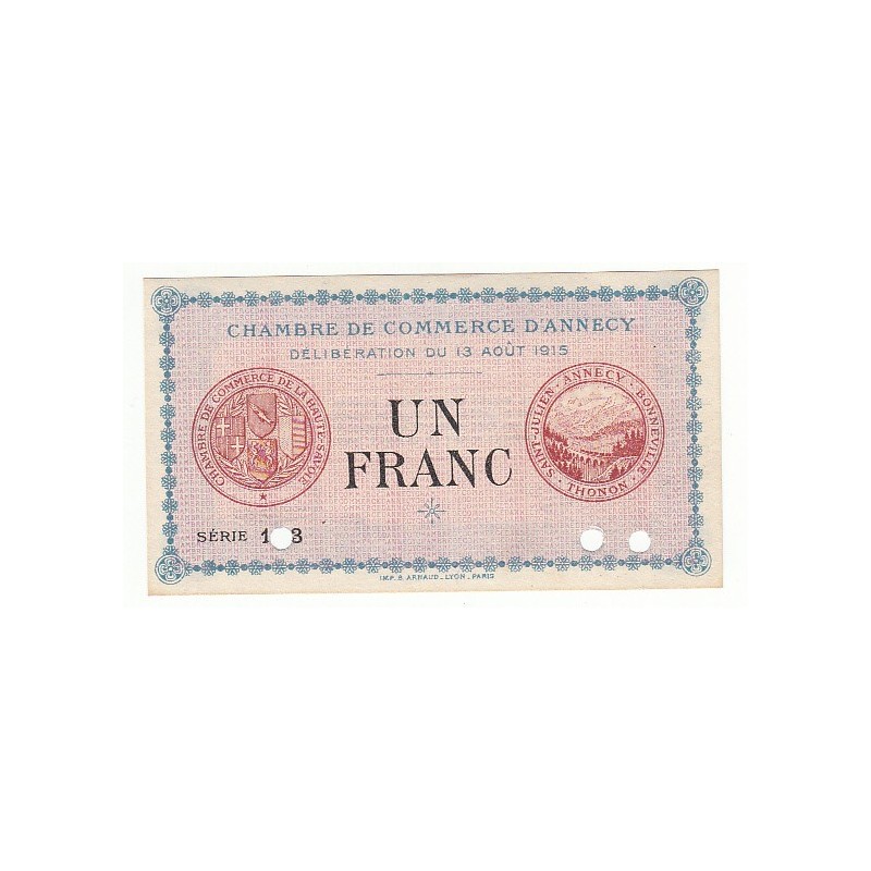 1 Franc Chambre de Commerce Annecy 1915 ANNULE NEUF