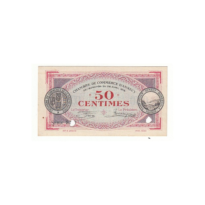 50 Centimes Chambre de Commerce Annecy 1916 ANNULE NEUF