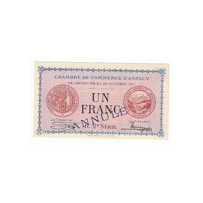1 Franc Chambre de Commerce Annecy 1917 ANNULE NEUF