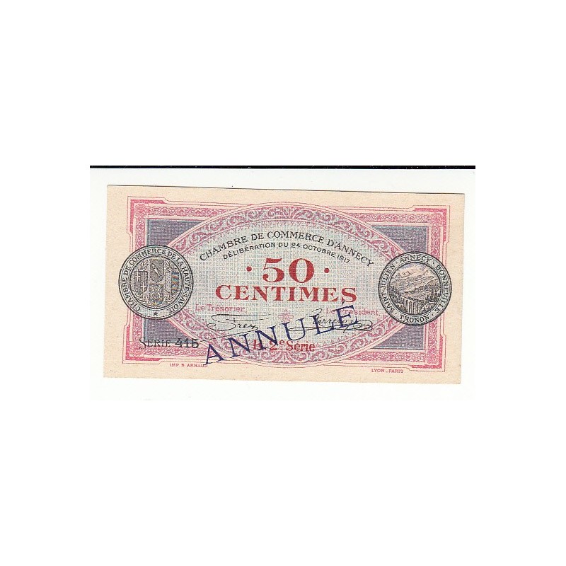 50 Centimes Chambre de Commerce Annecy 1917 ANNULE RARE lartdesgents