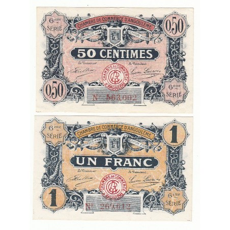Lot de 2 Billets Chambre de Commerce Angoulème 1920