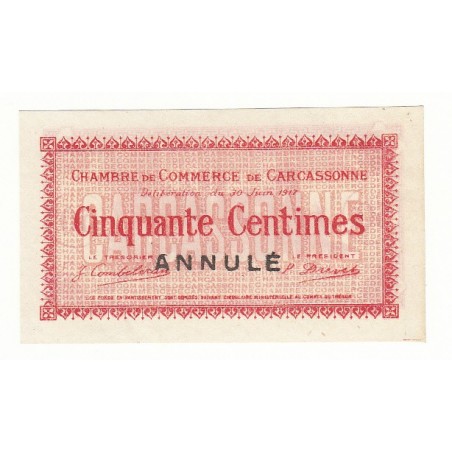 50 Centimes Chambre de Commerce de Carcassonne ANNULE NEUF Pirot 12