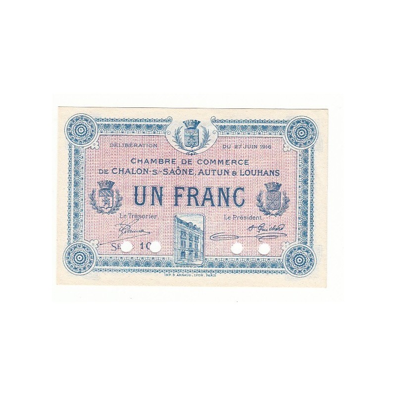 1 Franc Chambre de Commerce Chalon s/Saône SPECIMEN NEUF Pirot 5