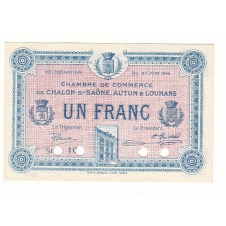 1 Franc Chambre de Commerce Chalon s/Saône SPECIMEN NEUF Pirot 5