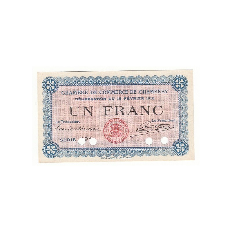 1 Franc Chambre de Commerce Chambéry SPECIMEN NEUF Pirot 6