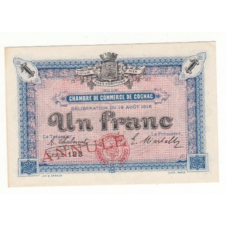 1 Franc Chambre de Commerce Cognac P/NEUF ANNULE Pirot 4