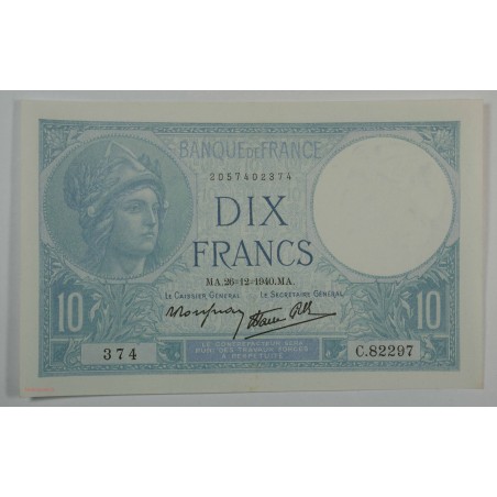 10 Francs MINERVE du 26-12-1940 TTB+