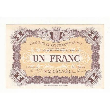 1 Franc Chambre de Commerce d' Epinal 1921 Neuf Pirot 14