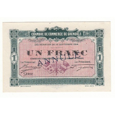 1 Franc Chambre de Commerce de GRENOBLE  ANNULE  NEUF  Pirot 7