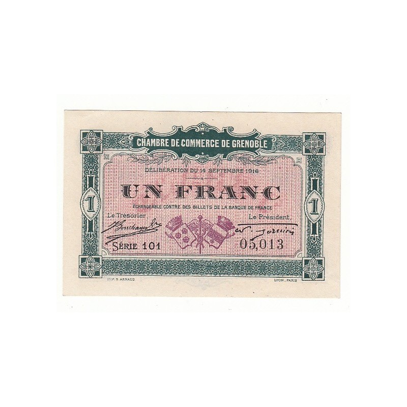 1 Franc Chambre de Commerce de GRENOBLE  NEUF Pirot 6 ou 8