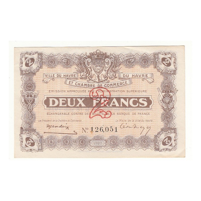 2 Francs Chambre de Commerce du HAVRE P/NEUF Pirot 30