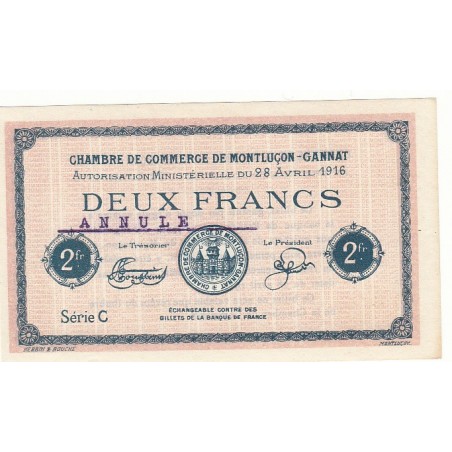 2 Francs Chambre de Commerce MONTLUCON-GANNAT ANNULE Pirot 27