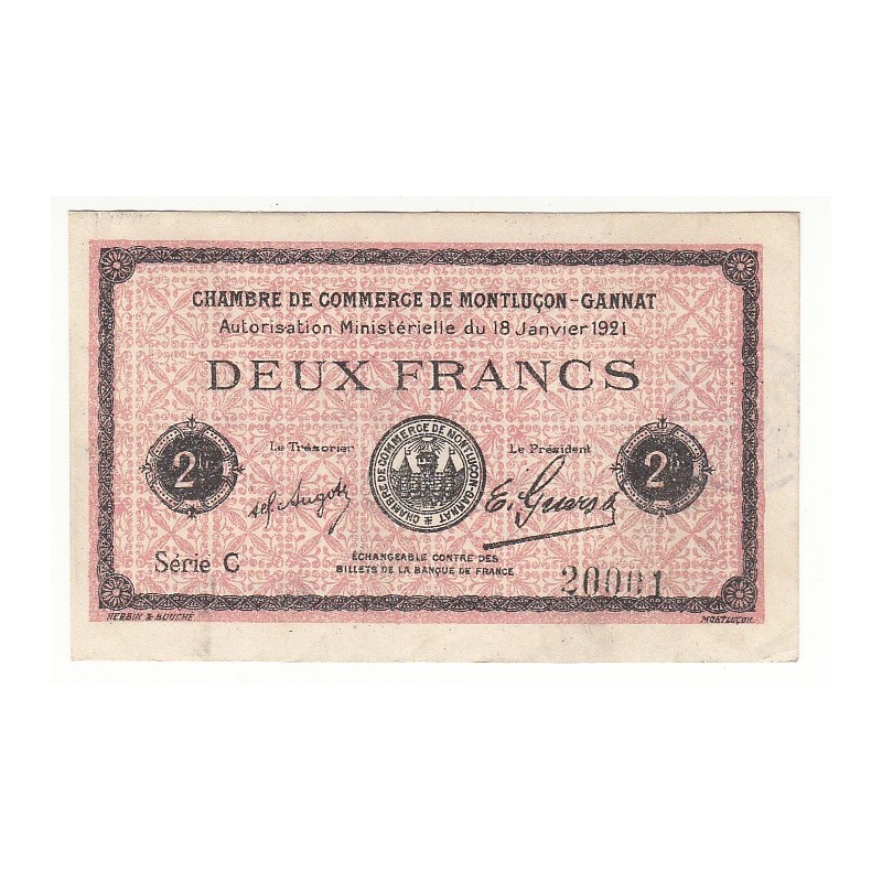 2 Francs Chambre de Commerce MONTLUCON-GANNAT Pirot 59