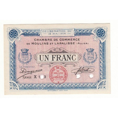 1 Franc Chambre de Commerce MOULINS et LAPALISSE SPECIMEN Pirot 6