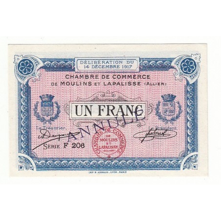 1 Franc Chambre de Commerce MOULINS et LAPALISSE ANNULE Pirot 14