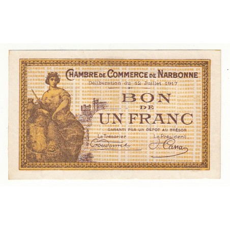 1 Franc Chambre de Commerce NARBONNE SPECIMEN Pirot 16
