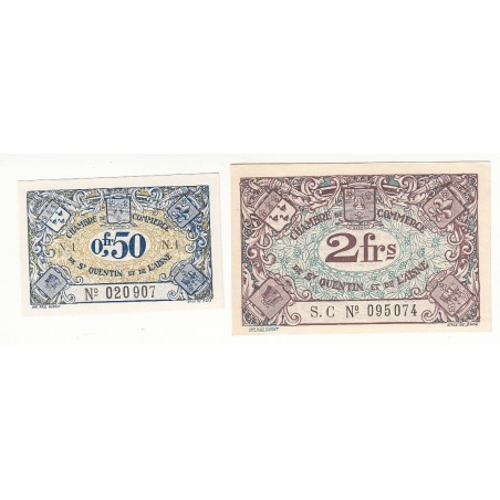  2 fRS ET 50 Cmes Chambre de Commerce de SAINT QUENTIN 1925 NEUF Pirot 1 et 8