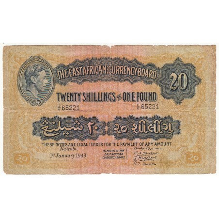 AFRIQUE EAST AFRICAN CURRENCY BOARD 20 SHILLINGS 1949 OR ONE POUND