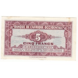 BANQUE DE L'AFRIQUE OCCIDENTALE 5 FRANCS 1942