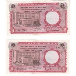 NIGERIA  LOT DE 2 BILLETS 1 Pound 1967