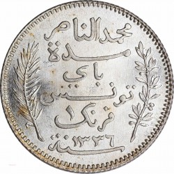 TUNISIE - 1 Franc 1918 A "MS 64" Mohamed en Naceur