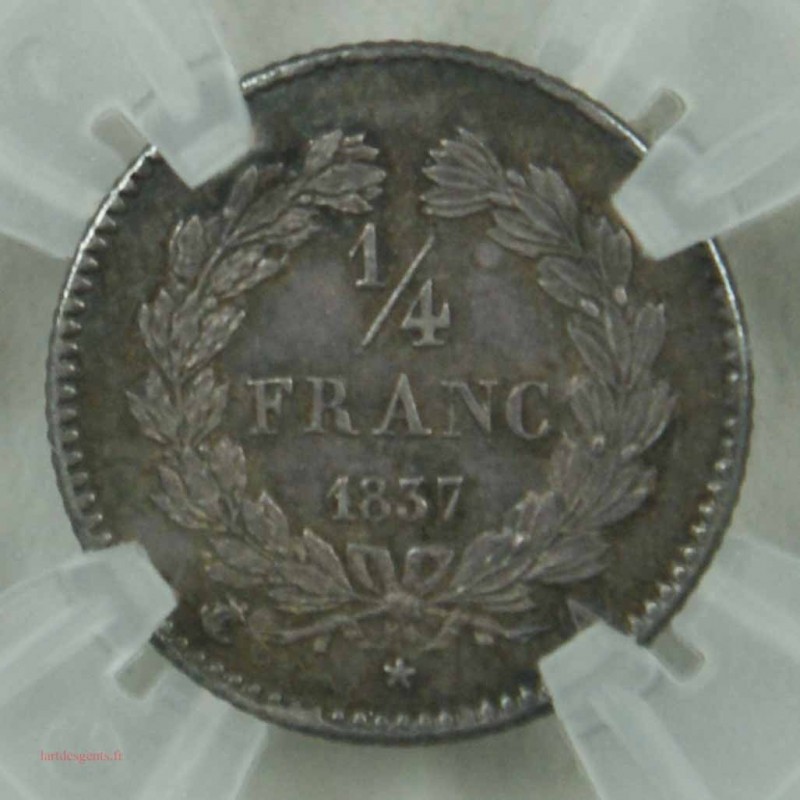 LOUIS-PHILIPPE Ier, 1/4 de FRANC 1837 A Paris Décentrée "MS 62"