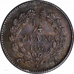 LOUIS-PHILIPPE Ier, 1/4 de FRANC 1837 A Paris Décentrée "MS 62"