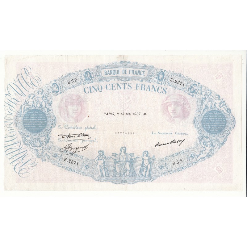 500 FRANCS BLEU ET ROSE 13 Mai 1937 TB+ vendu