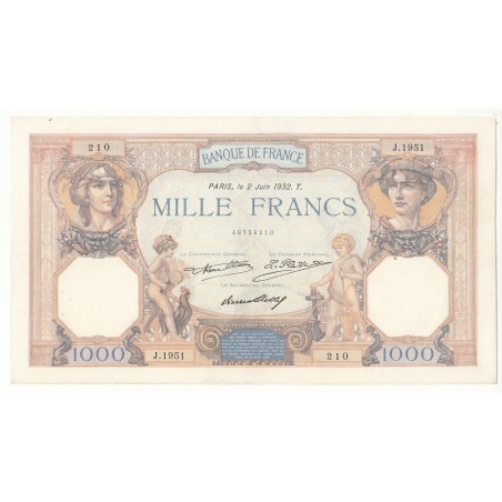 1000 FRANCS CERES  ET MERCURE 2 Juin 1932 TTB+