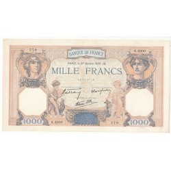 1000 FRANCS CERES  ET MERCURE 27 Octobre 1938 SPL+
