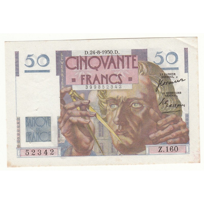 50 FRANCS LE VERRIER 24-08-1950 TTB+  Fay 20.16